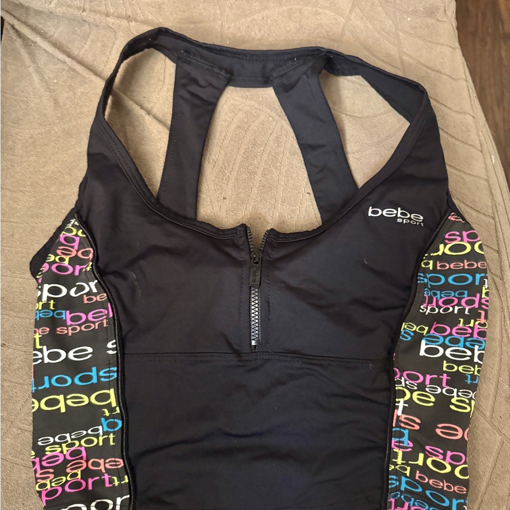 Bebe Sport Black Crop Tank with Colorful Logo Wonens Size Small